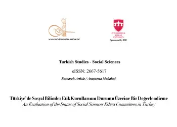 Türkiye’de Sosyal Bilimler Etik Kurullarının Durumu Üzerine Bir Değerlendirme